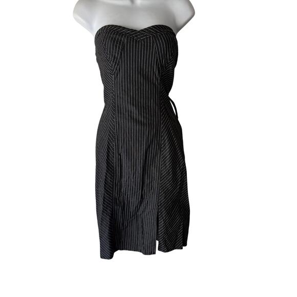 S-Twelve Dress Y2k Small Pinstripe Strapless Sweetheart Midi Grunge Goth - Picture 1 of 10